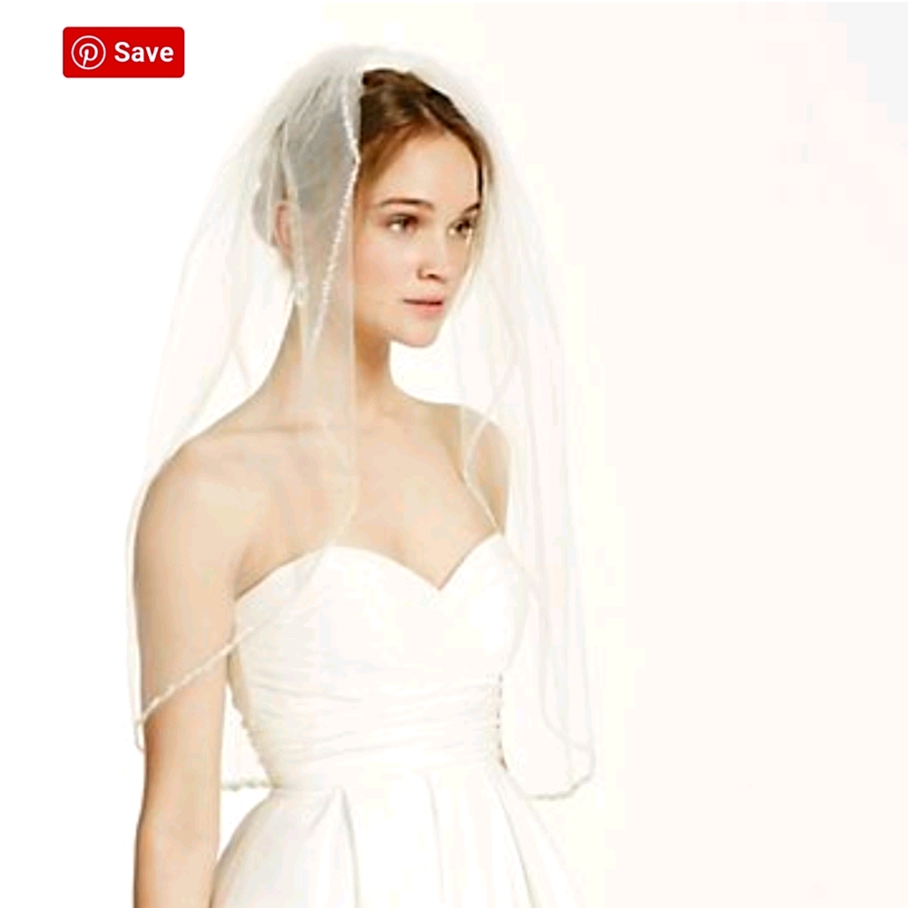 BRIDAL ELBOW LENGTH VEIL, 1 TIER WITH BEADED EDGE